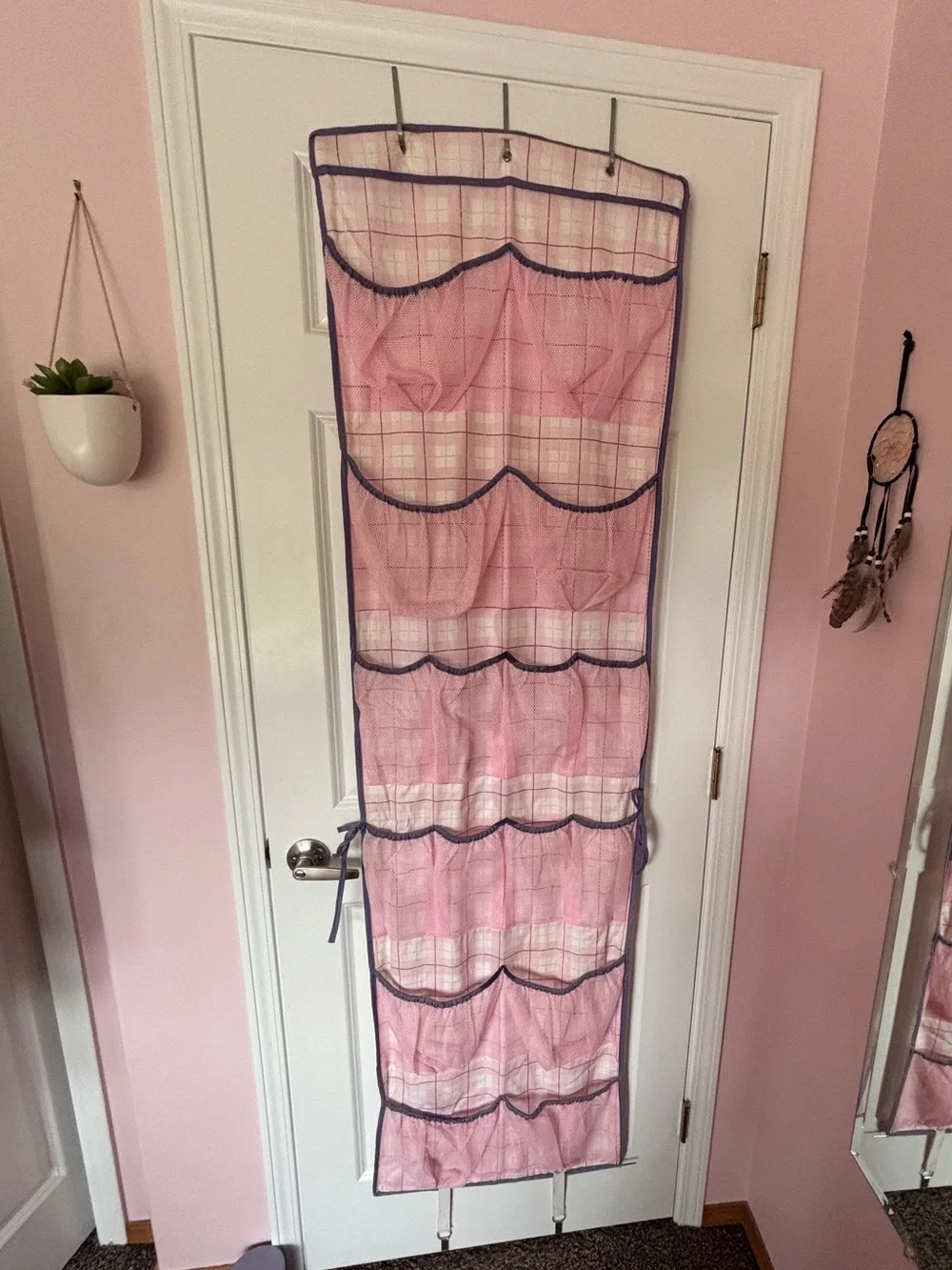 Pink Hanging Over-the-Door Organizer and Shoe Holder with Purple Trim